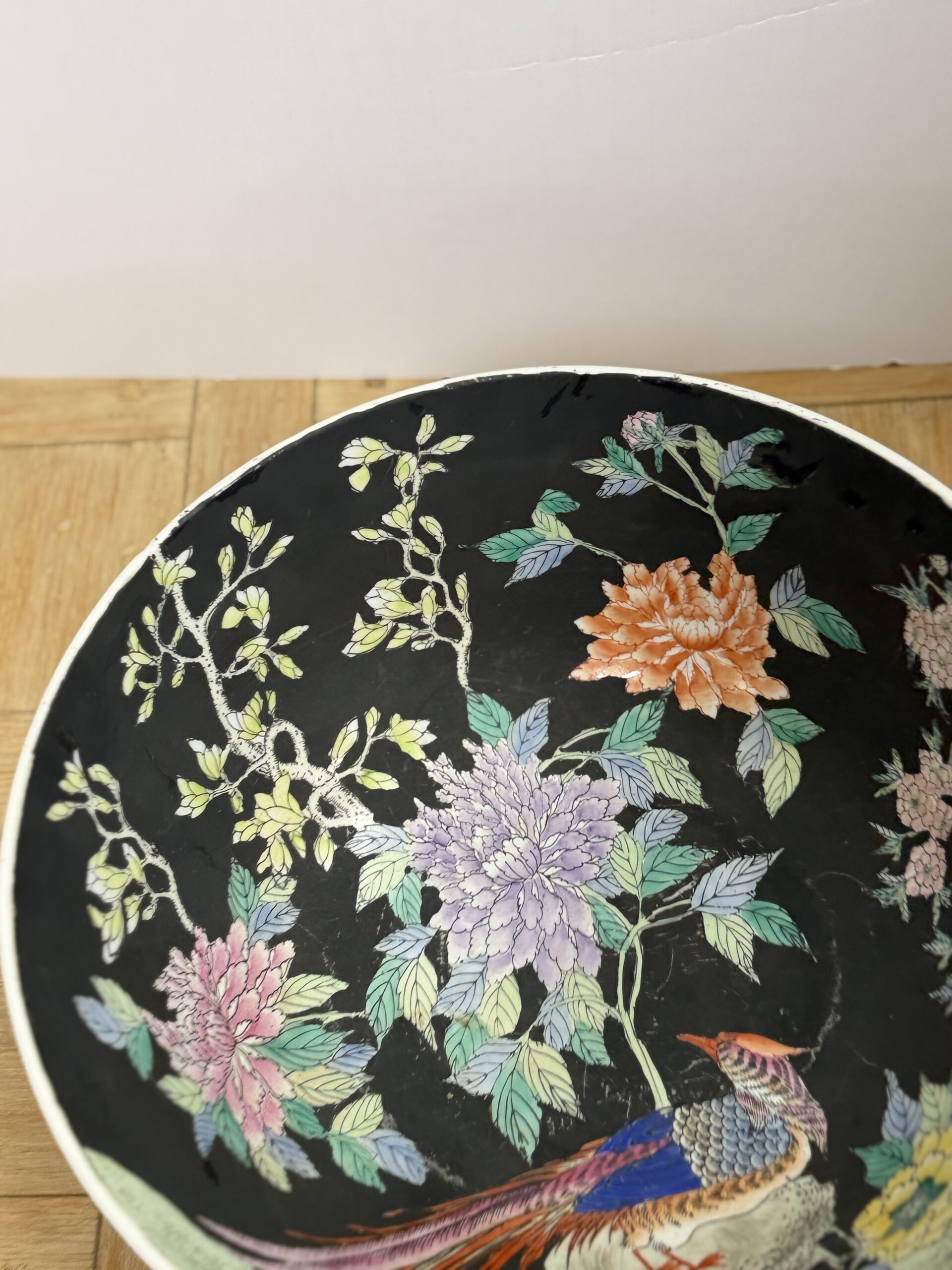 Vintage Chinese Famille Noire Porcelain Bowl