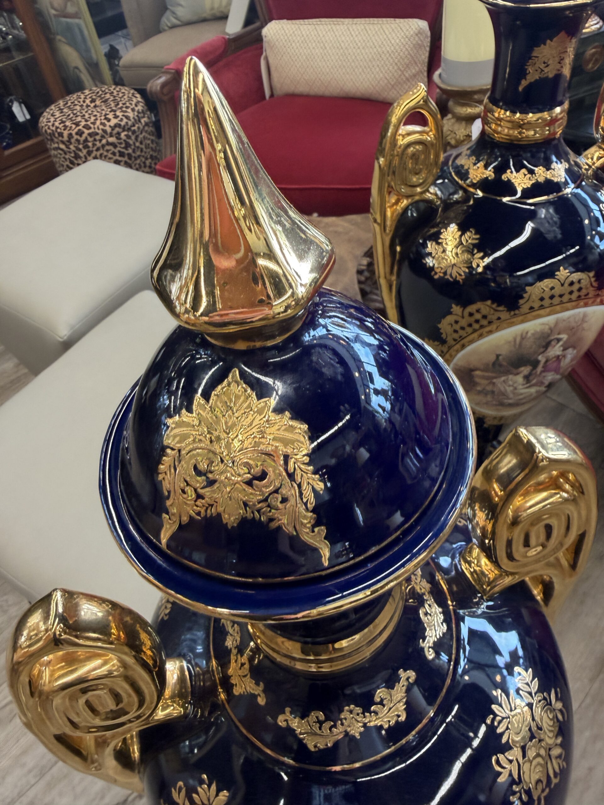 Pair of French Sèvres-Style Cobalt Blue Palace Urns - Image 12