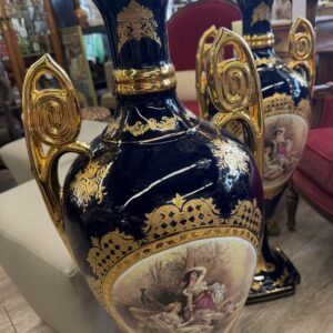 Pair of French Sèvres-Style Cobalt Blue Palace Urns