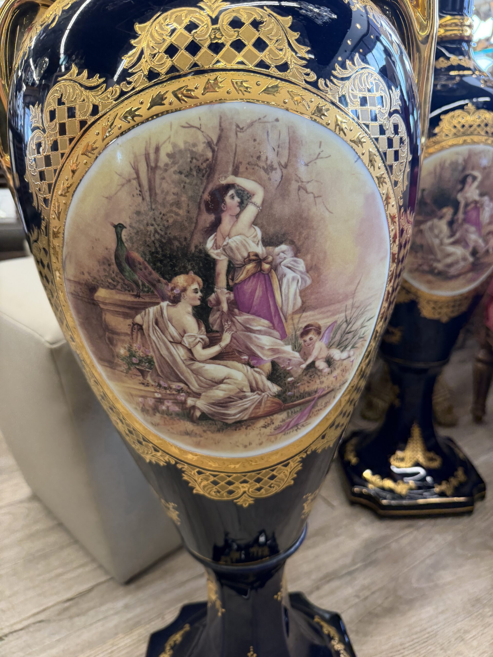 Pair of French Sèvres-Style Cobalt Blue Palace Urns - Image 10
