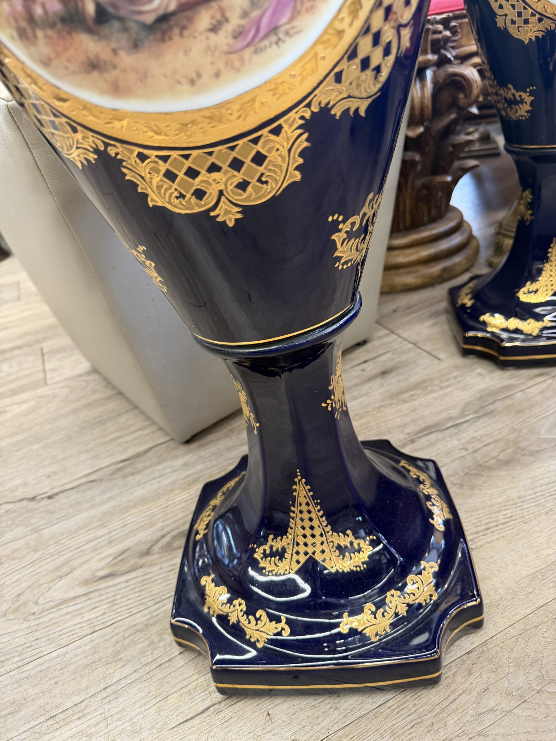 Pair of French Sèvres-Style Cobalt Blue Palace Urns - Image 9