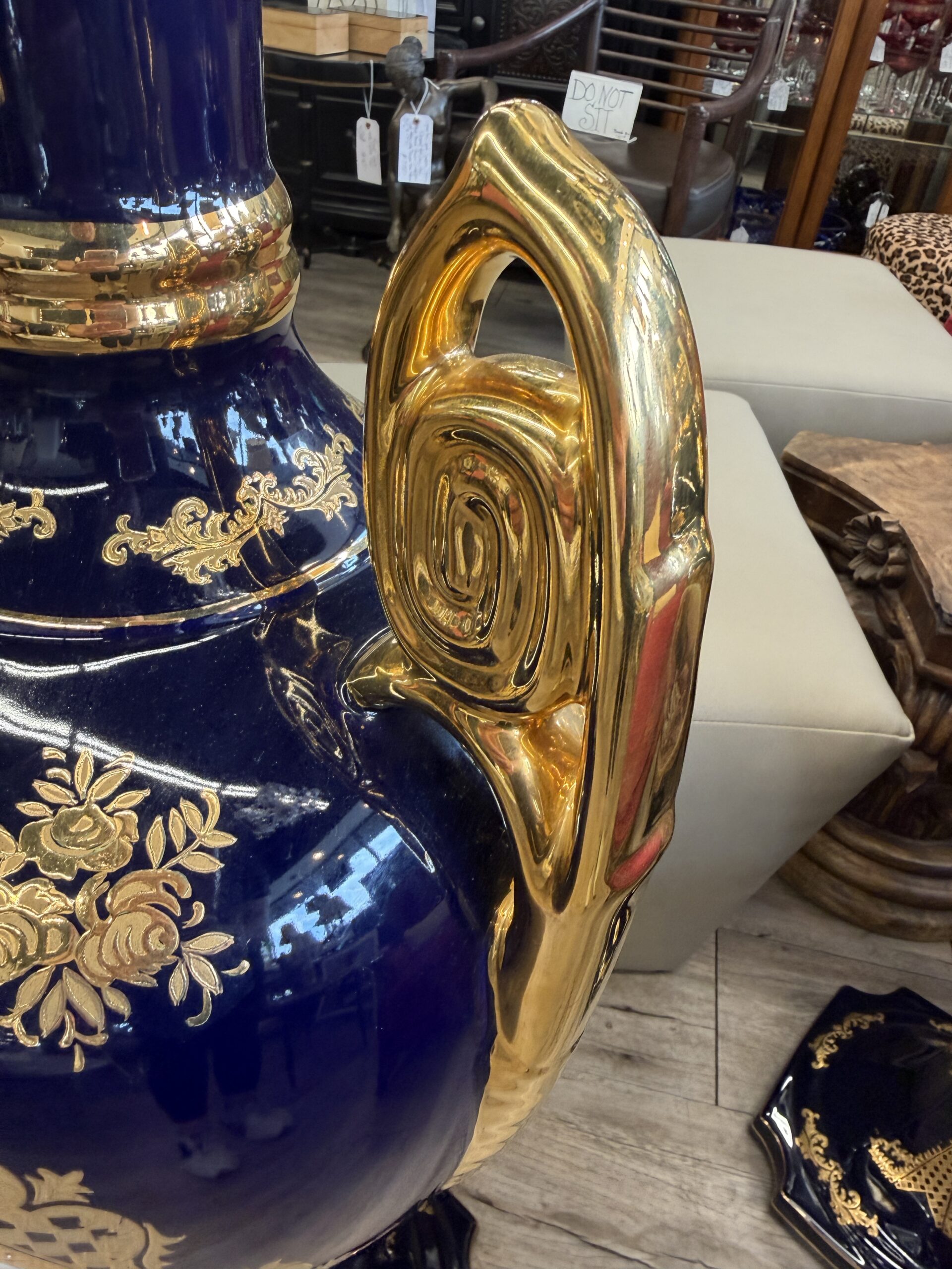 Pair of French Sèvres-Style Cobalt Blue Palace Urns - Image 8