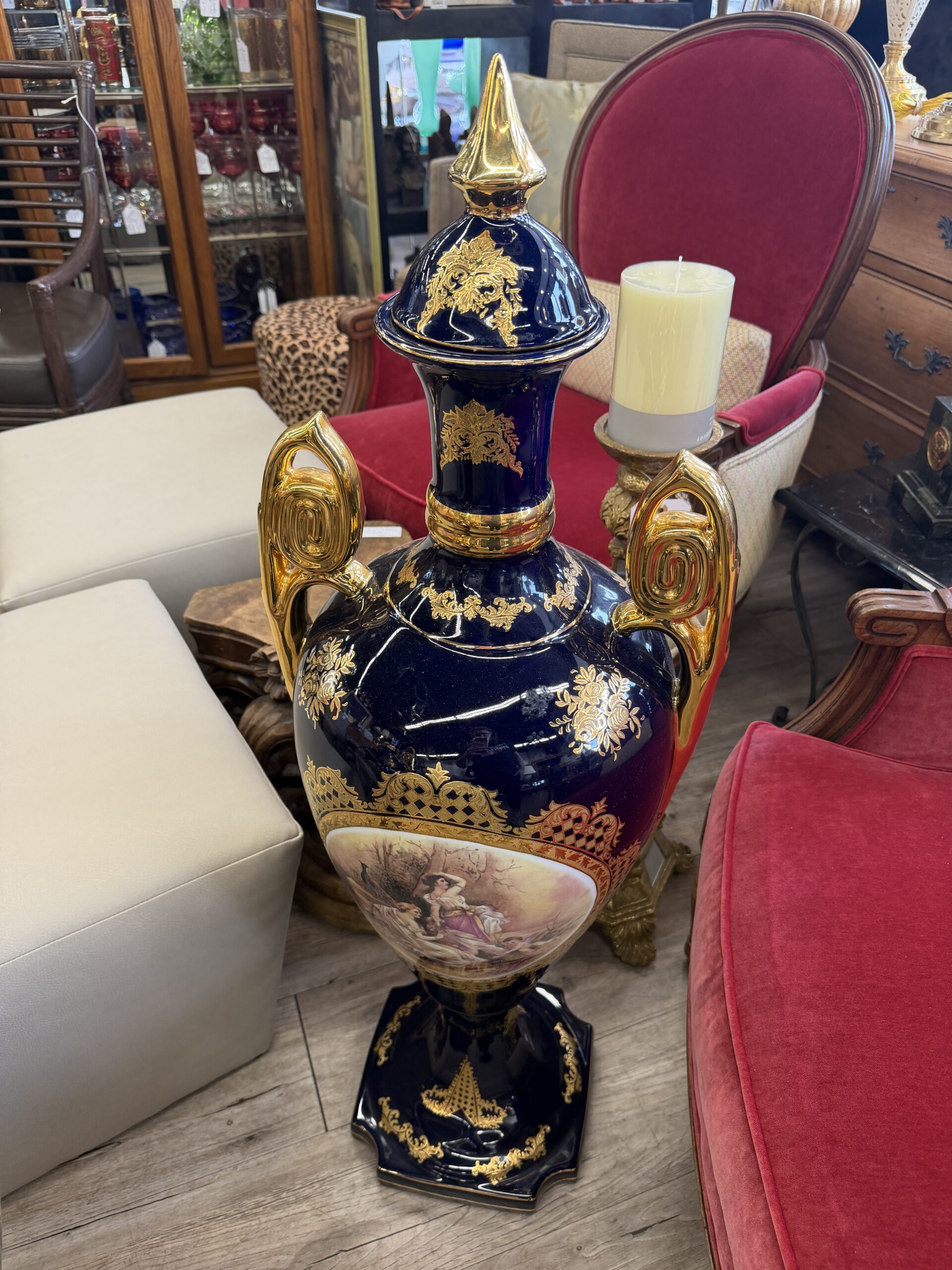 Pair of French Sèvres-Style Cobalt Blue Palace Urns - Image 6