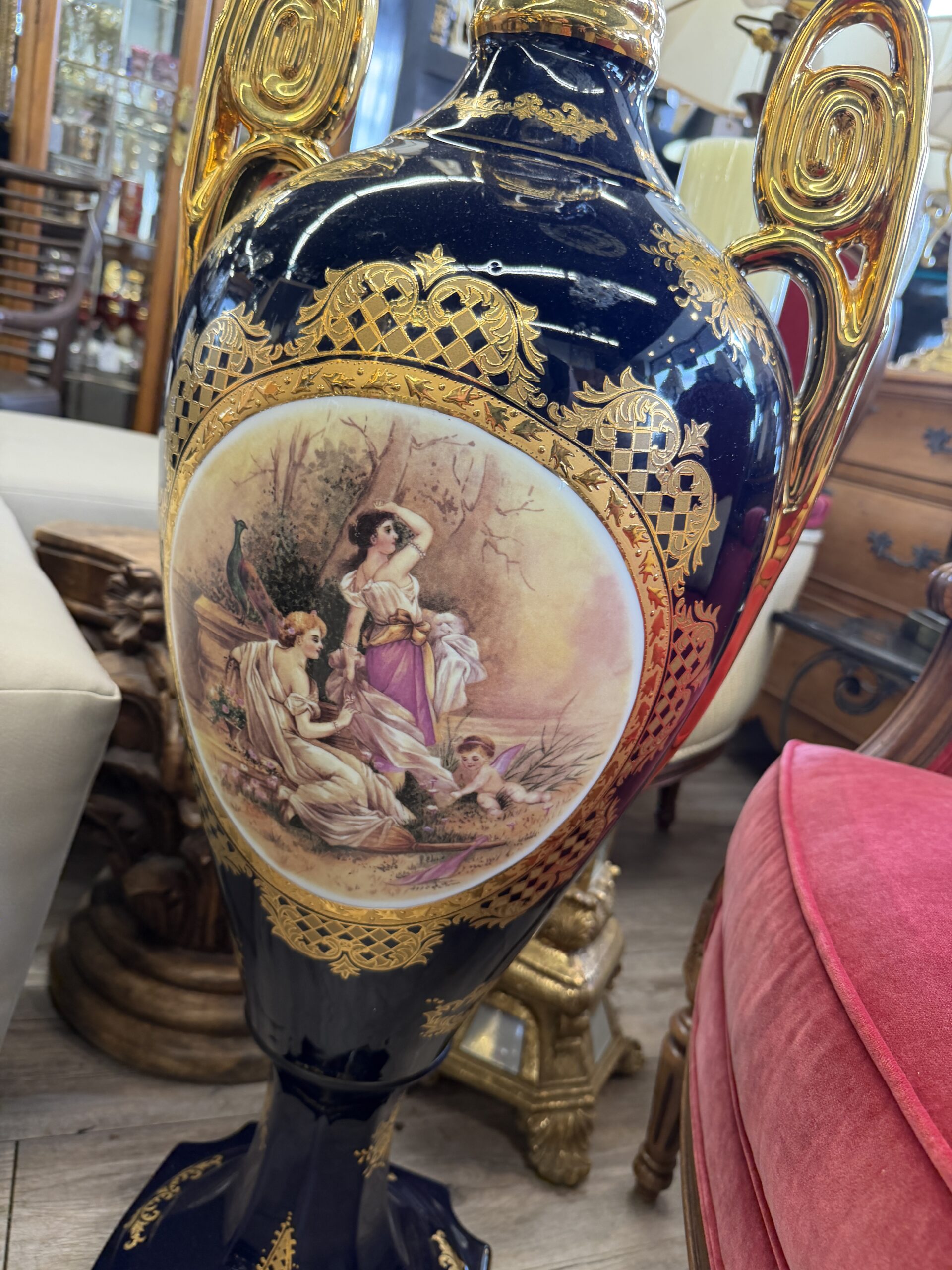Pair of French Sèvres-Style Cobalt Blue Palace Urns - Image 5