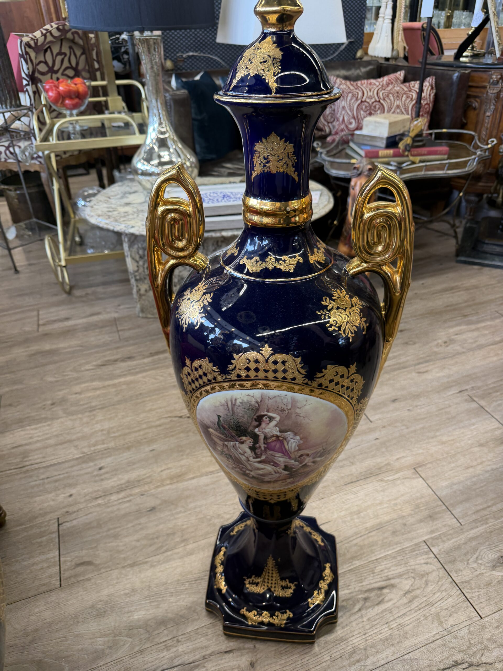 Pair of French Sèvres-Style Cobalt Blue Palace Urns - Image 2