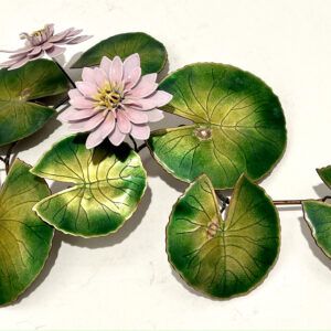 Mid-Century Enamel on Copper Water Lily Wall Sculpture
